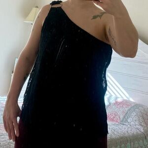 Black lace one shoulder top